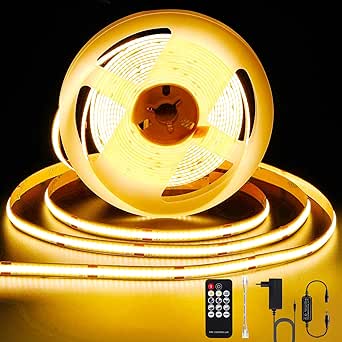Tira LED COB ANTENLICHT de 10 m, blanco cálido 2700 K, 72 W, regulable con control remoto, CRI90+, 24 V, 8 mm de ancho, autoadhesiva, recortable para decoración del hogar e iluminación.