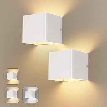 Aplique LED de pared para interior Dehobo - Blanco mate, con pilas, recargable por USB, 1,5 W, 3000 K, 4000 K, 6000 K, regulable - Iluminación de pared moderna para salón, dormitorio, escaleras y hogar - Pack de 2