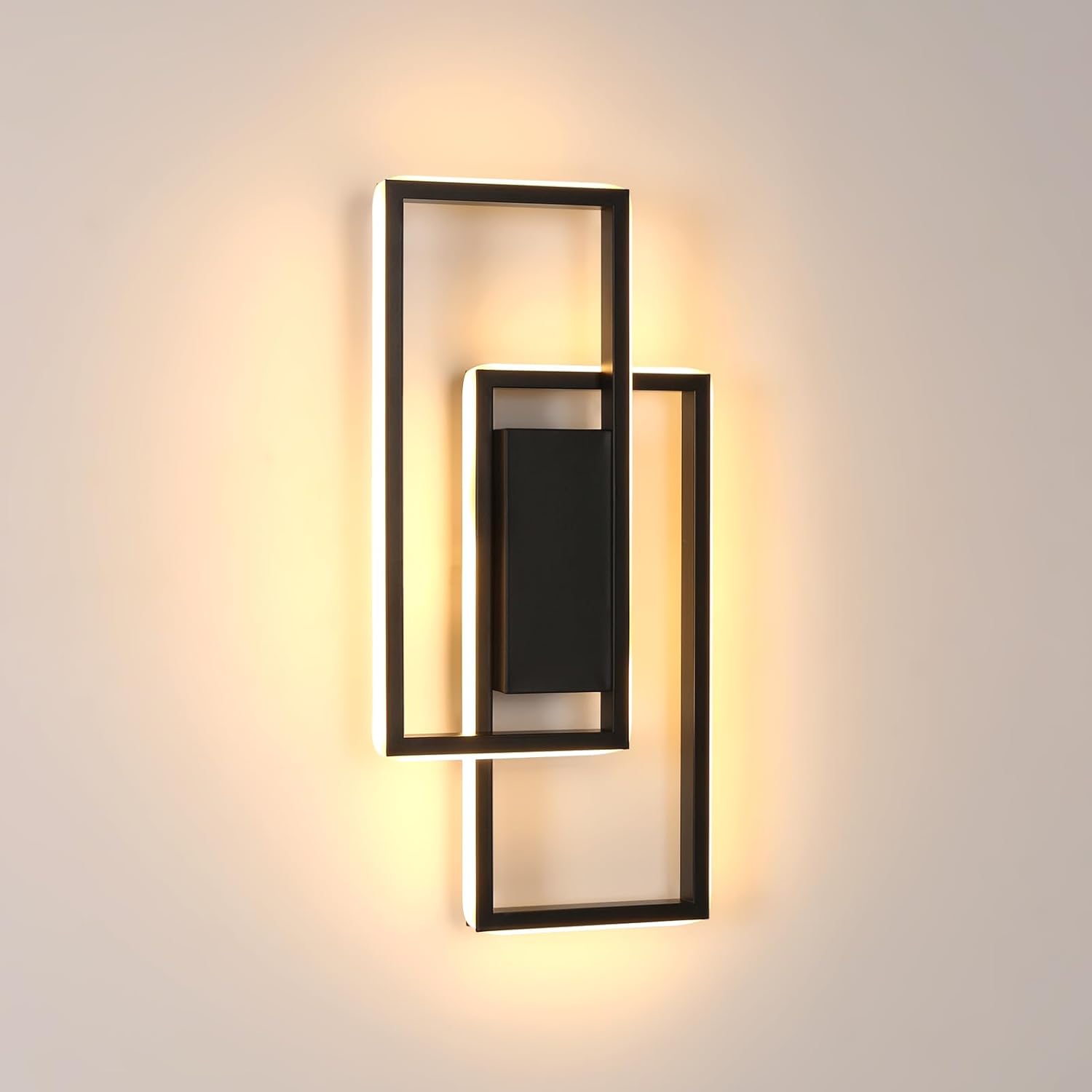 Aplique de pared LED Riserva para interiores, lámpara de pared negra de 28 W, luz blanca cálida de 3000 K, iluminación de pared moderna de aluminio para sala de estar, dormitorio, pasillo, escalera, cuadrado