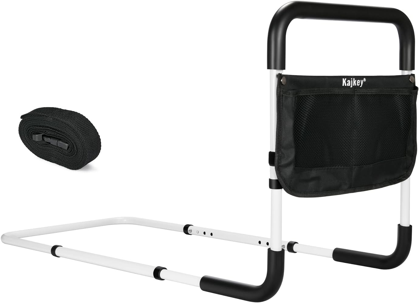 Barandilla de cama ajustable kajkey para personas mayores, altura 45-53 cm, ancho 78-93 cm, con bolsa de almacenamiento, blanco y negro (L)