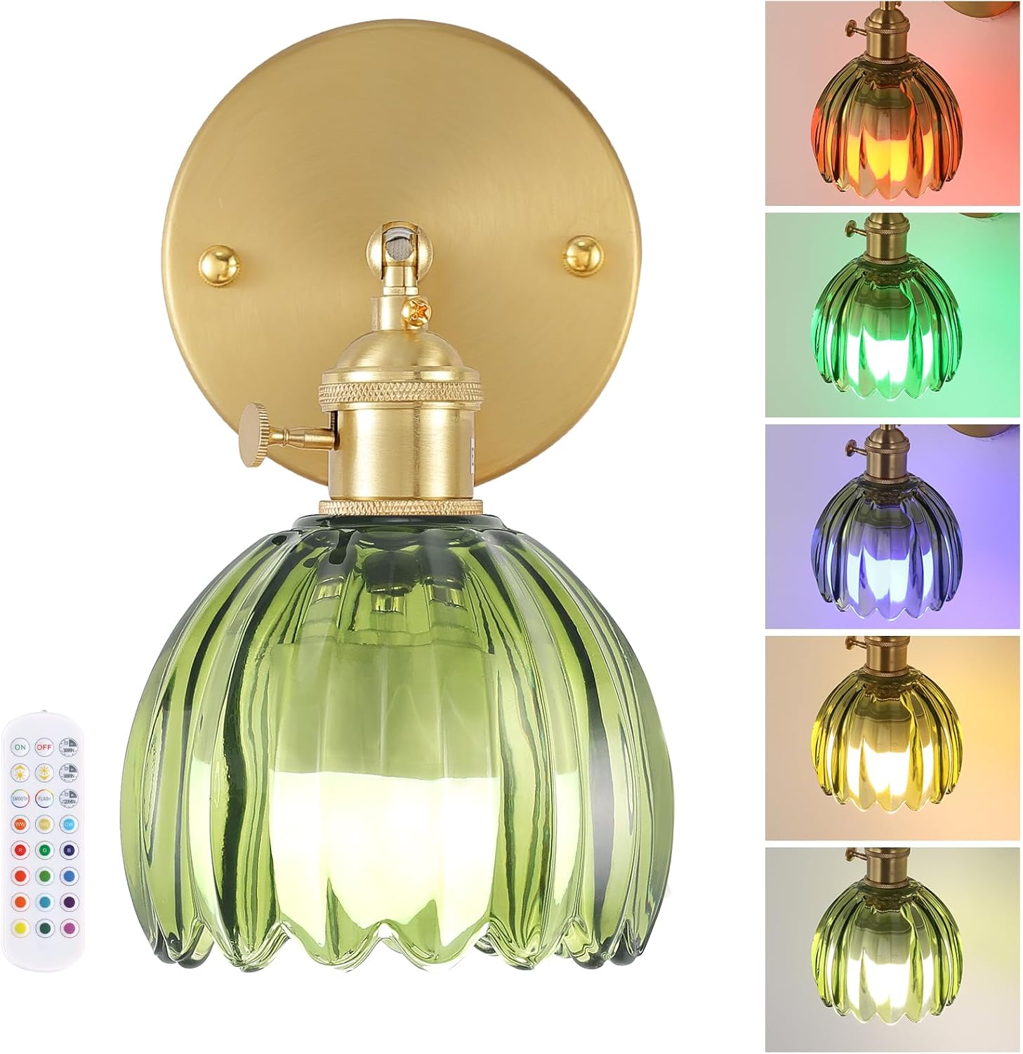 Aplique de pared interior vintage Shenmoyl, paquete de 2, color dorado, giratorio 180° con interruptor, para baño, dormitorio, pasillo, sala de estar, color blanco.