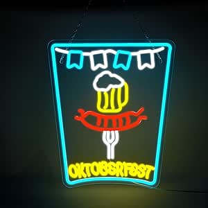 FITNATE Decoración Oktoberfest, Letrero de Neón para Bar, Letrero de Neón para Oktoberfest, Regulable, Funciona con USB, para Fiestas, Bar, Jardín, Incluye Cadena para Colgar