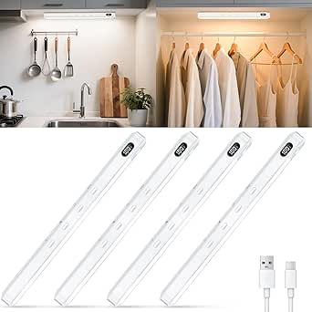 Lámpara LED de cocina WILLED para debajo de los gabinetes, 64 LED con sensor de movimiento, recargable por USB, 3 temperaturas de color, regulable (paquete de 4)