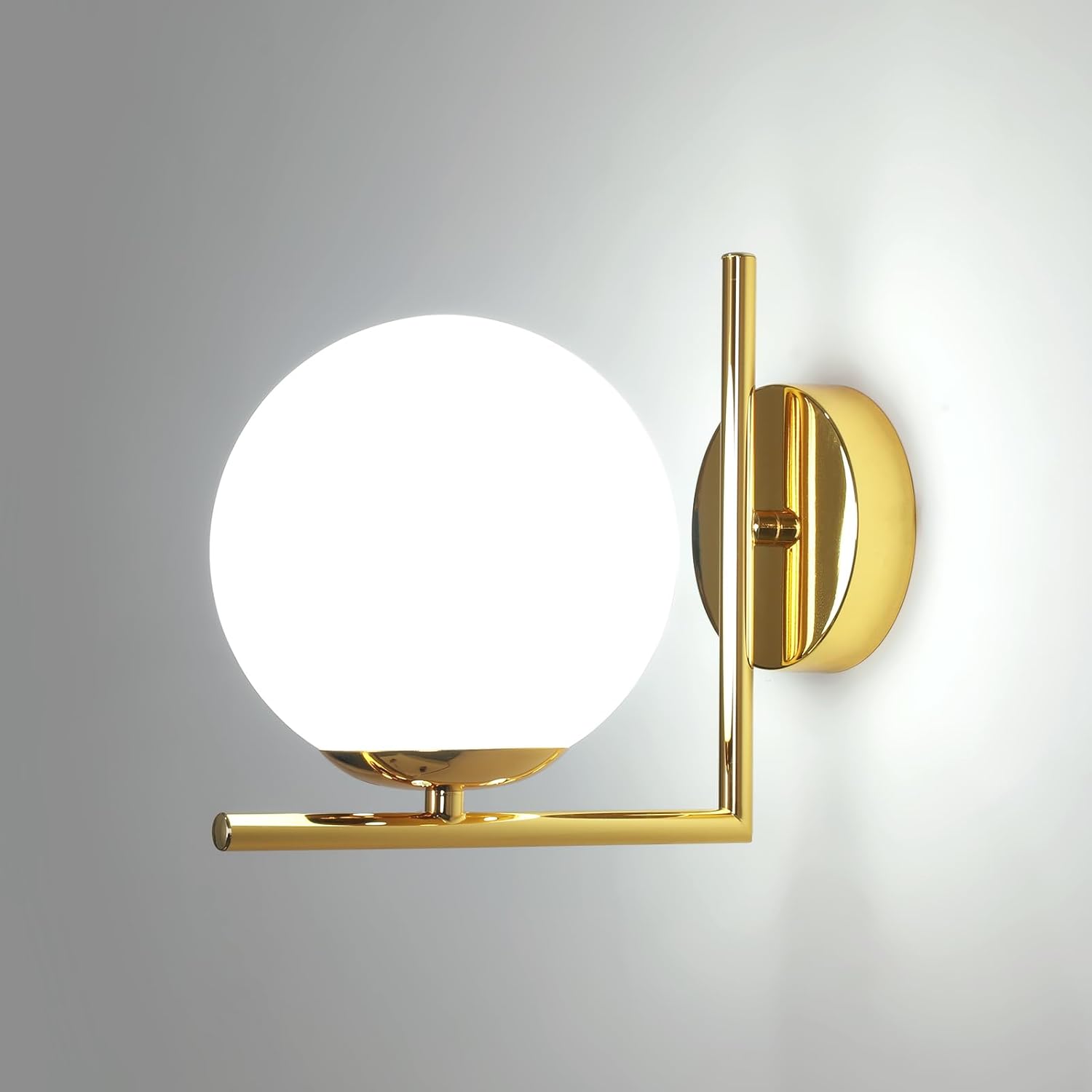Lámpara de pared de interior DELIPOP color oro, portalámparas E27 de estilo vintage con pantalla de globo de cristal, iluminación moderna para sala de estar, dormitorio, pasillo y escalera.