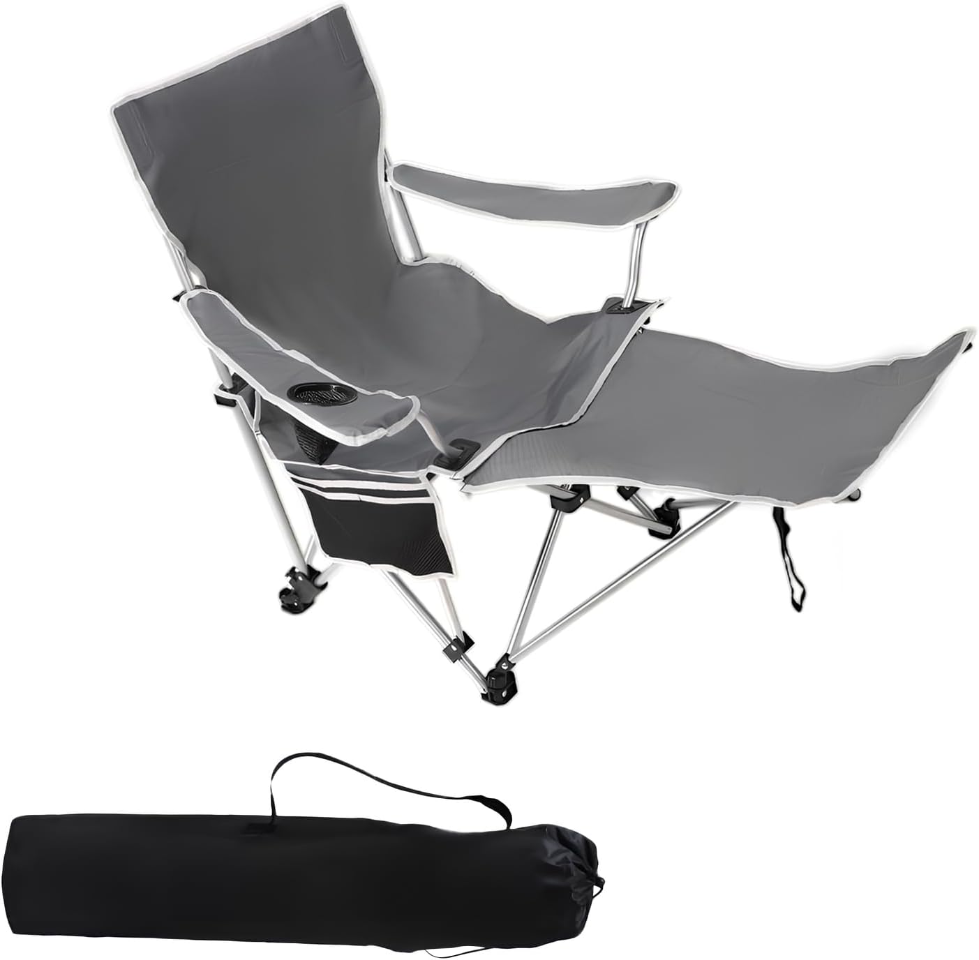 Sillón reclinable HoldOneLight para adultos, resistente y cómodo - 4 posiciones con reposapiés, incluye bolsa térmica y portavasos - Perfecto para la playa, el parque, el patio y para relajarse al aire libre (Gris)