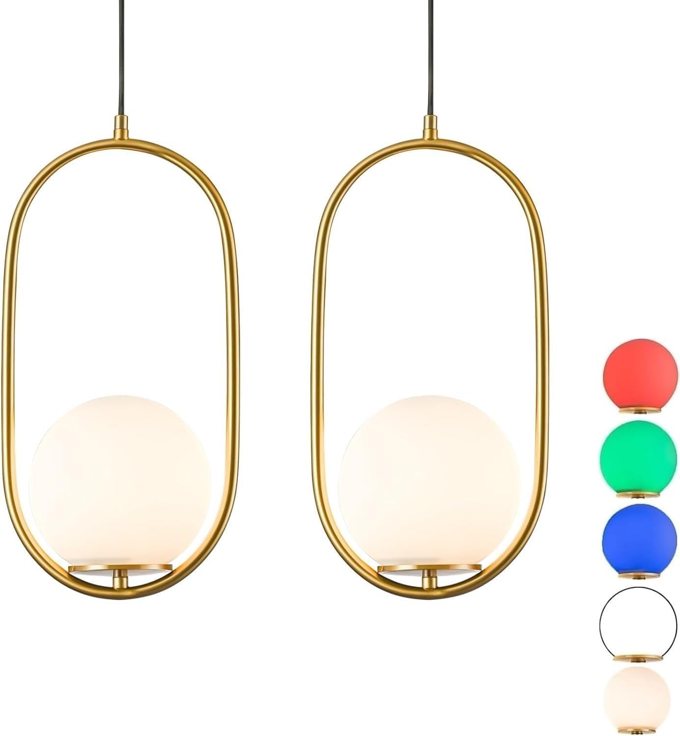 Lámpara colgante moderna, inalámbrica, a pilas, tipo araña para dormitorio, con mando a distancia, para interiores, estilo mediados de siglo, con bombilla regulable, lámpara de cristal, globo, blanca, para cocina.