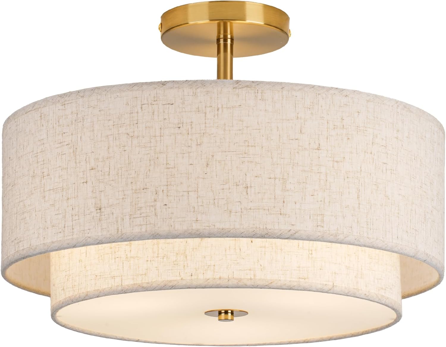 Lámpara de techo CALOKES, redonda, color beige, Ø40cm – Regulable, con casquillo E27 y detalles metálicos dorados, ideal para salón, dormitorio, habitación infantil, pasillo o cocina – Luz suave para lámparas de techo modernas.