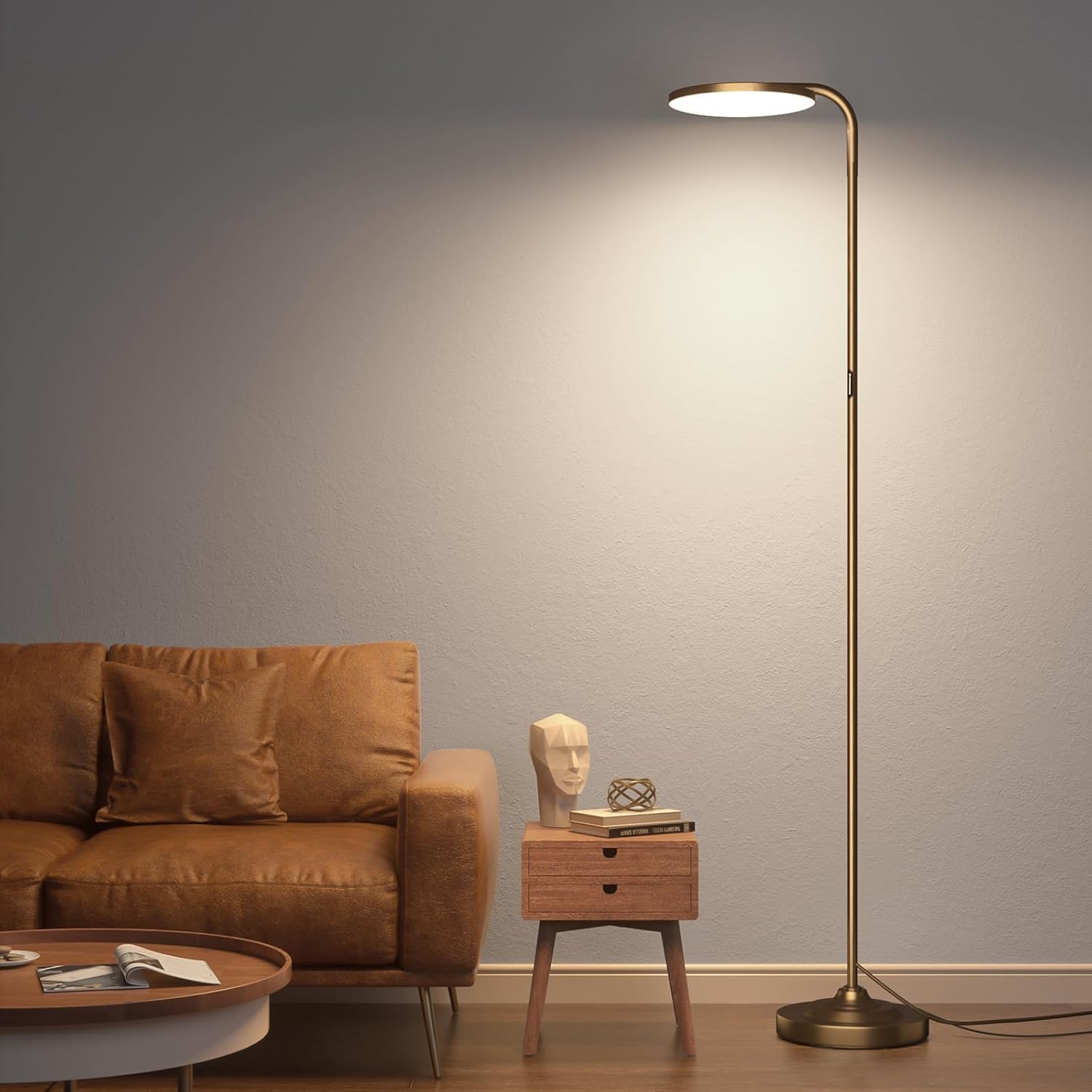 Lámpara de pie de 36 W para sala de estar, lámpara de pie moderna y brillante de 2400 lúmenes, regulable con control remoto magnético, lámpara de lectura LED de 3000 K a 6000 K para sala de estar, dormitorio u oficina, color marrón.