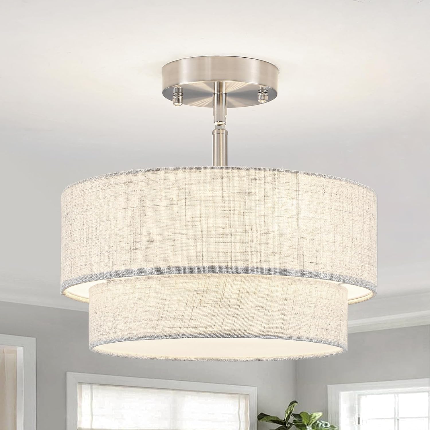 Lámpara de techo de tela ASHUAQI, lámpara de techo plateada de 3 luces, lámpara de techo beige E27, lámpara de araña moderna de Ø32 cm para sala de estar, dormitorio, habitación infantil, cocina, pasillo, entrada.