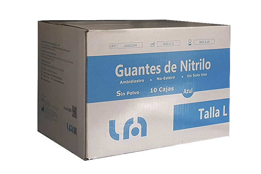 Guantes Nitrilo lYNCMED Sin Polvo Azul Talla L, 1000 Unidades, 10 Cajas de 100 unidades.