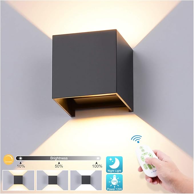Aplique LED de pared para interior Midore de 12 W con mando a distancia, regulable y ajustable en blanco cálido/blanco frío, moderna lámpara de pared con ángulo de haz ajustable hacia arriba/abajo para salón, dormitorio, escalera y pasillo [Clase energética F]