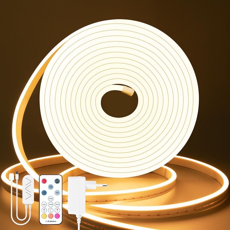 Lamomo Tira LED 5 m, Tira LED Neón Regulable Blanco 3000K-6000K, Tira de Luz de Silicona Flexible Impermeable 24V con Control Remoto para Decoración Interior Hogar Cocina [Clase de eficiencia energética F]